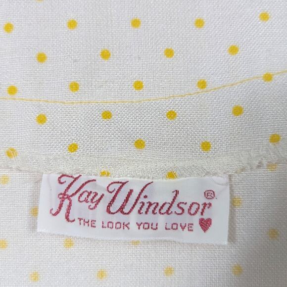 Vintage Kay Windsor Dress Women's Size Large Yellow Polka Dot Sundress Button Up - Picture 7 of 8